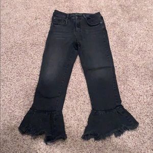 Zara Cropped Frilled Black Jeans